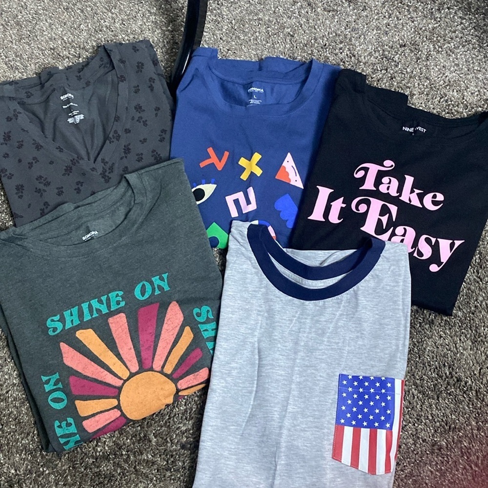 Lot 5 Women’s T-Shirts Nine West Sonoma American Dream sz L